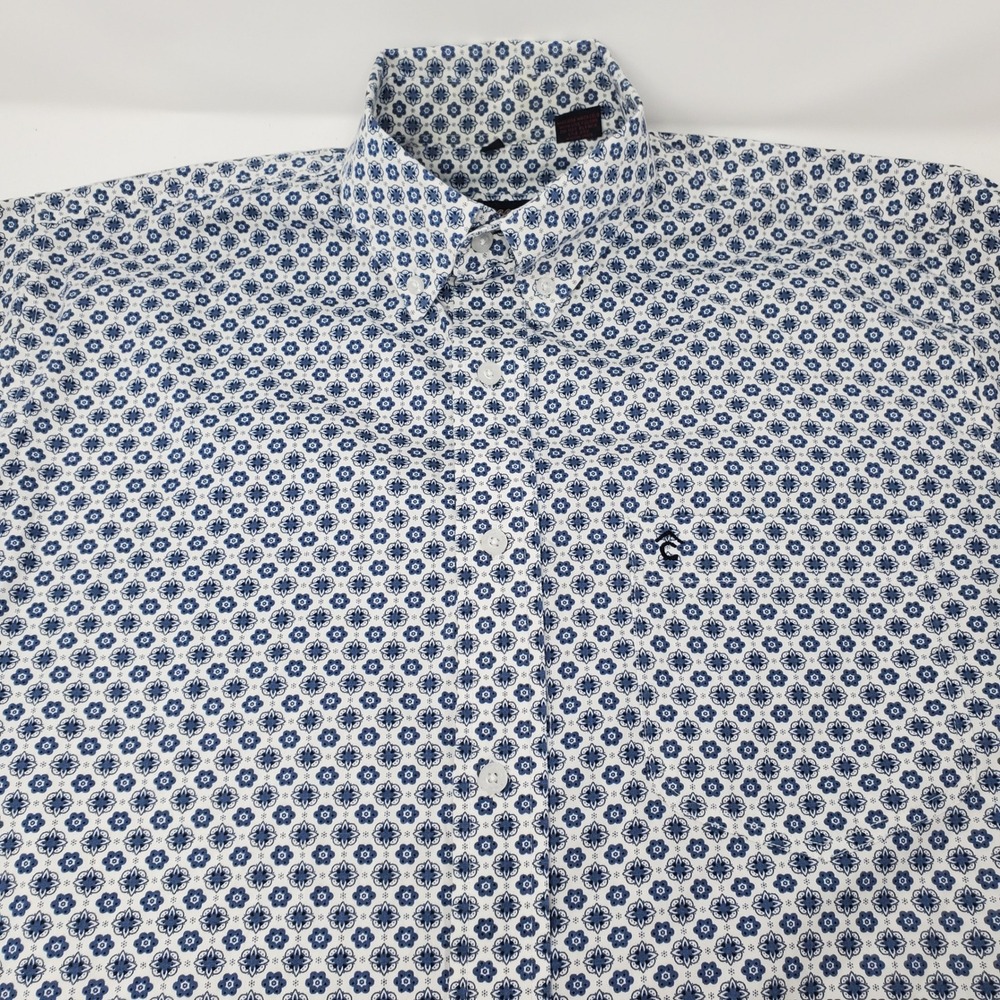 Rafter C Shirt Mens M ProFlex45 Performance White Blue Geometric RCBD18407S